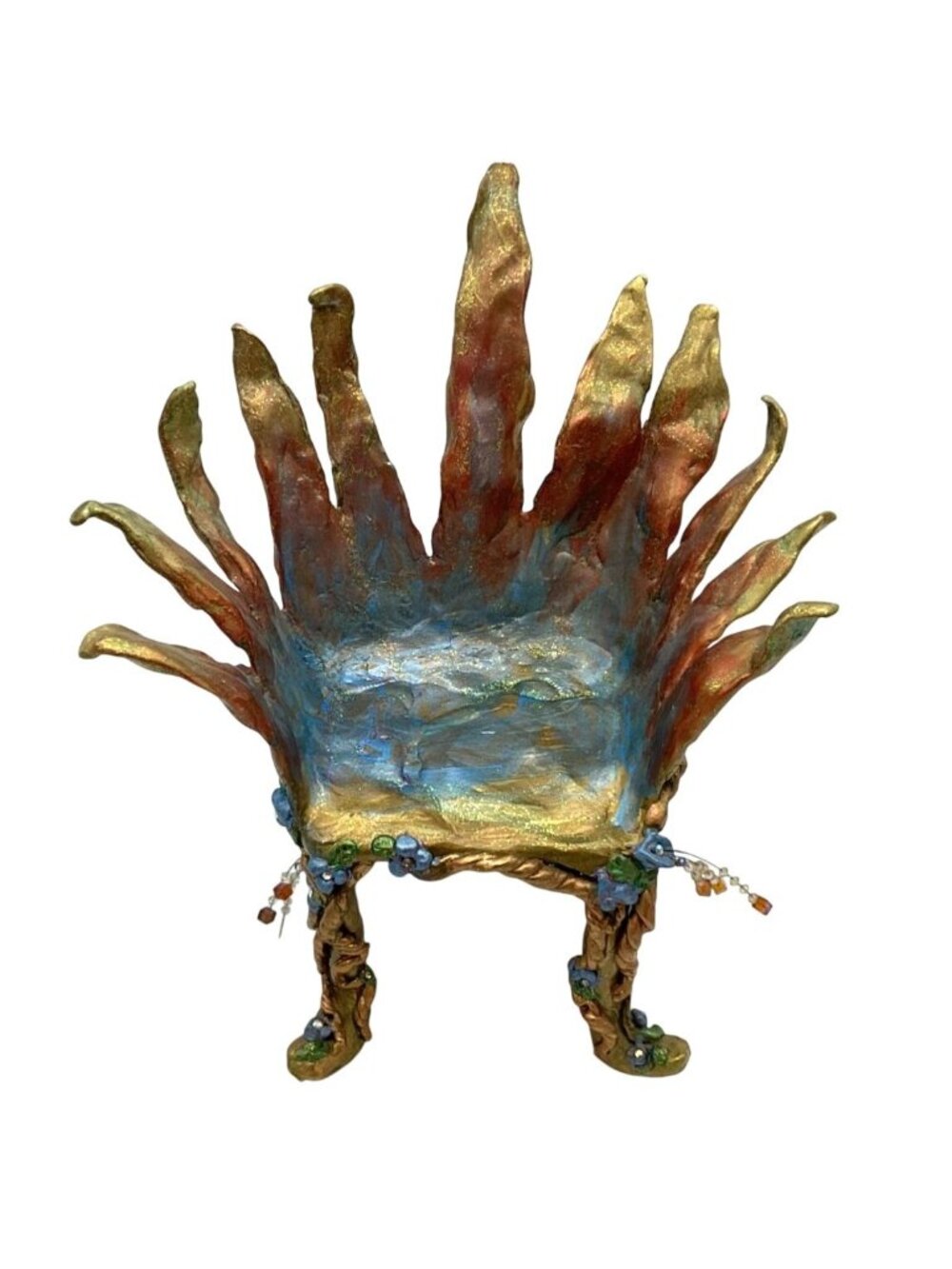 OOAK Ceramic Iridescent Magic Chair Adorned w/ Sparkles Original Art 8.5"H x 7"W